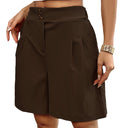 Chic Women's High-Waisted Pleated Shorts with Double Button Closure