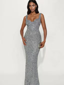Stunning Sequin Evening Dress with Deep Neckline