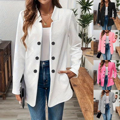 Textured Women's Blazer with Modern Button Accents