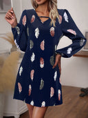 Floral Feather Short Sleeve Women's Dress