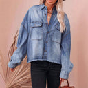 Chic Denim Blouse with Fringe Detail and Patch Pockets