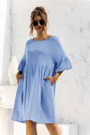 Chic Women's Dress with Balloon Sleeves and Handy Pockets