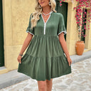 Women's Ruffle Detail Short-Sleeve Dress with Button Placket