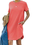 Round Neckline Women's Pocketed Dress