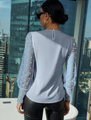 Chic Blouse with Sheer Puff Sleeves and Dots