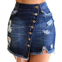 Vintage-Inspired Denim Skirt with Button Closure & Fringes