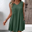 Women's V-Neck Dress with Pockets - Effortless Style
