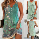Chic Women's V-Neck Sleeveless Summer Dress with Button Accents