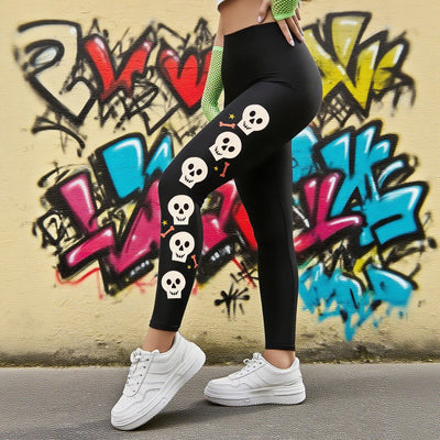 Trendy High-Waisted Skull Print Leggings