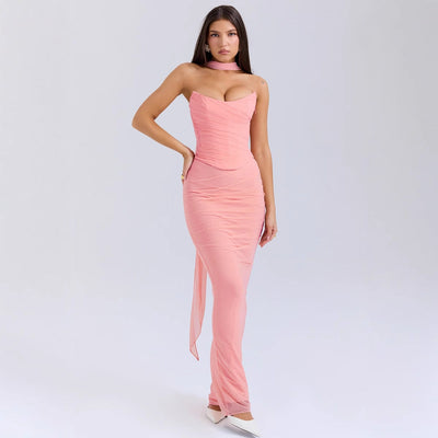 Off-Shoulder Maxi Dress with Chic Draping for Women