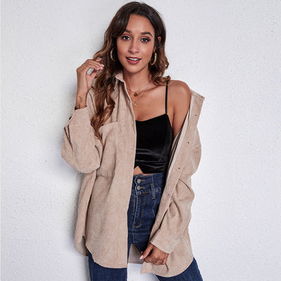 Women's Button-Up Corduroy Blouse with Relaxed Fit