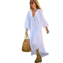 Chic Women's Long Sleeve Button Dress with Balloon Sleeves