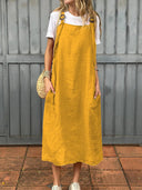 Stylish Women's Linen Strap Dress with Pockets