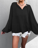 Chic Women's Blouse with Wide Sleeves and Bow Detail