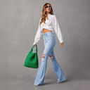 Chic Women's Flared Jeans with Distressed Detail