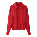Chic Women's Blouse with Elastic Waist & Stylish Buttons