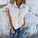 Chic Short Sleeve Blouse with Handy Pockets