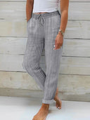 Stylish Women's Striped Cotton Pants with Adjustable Waist