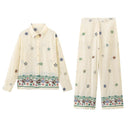 Floral Embroidery Wide-Leg Women's Trousers