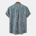 Chic Women’s Short Sleeve Blouse with Stand-Up Collar and Floral Design