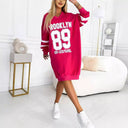 Stylish Women's Oversized V-Neck Sports Dress with Contrasting Sleeves