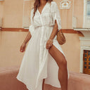 Women's Airy Beach Cover-Up Dress with Waist Drawstring