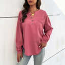 Women's Long Sleeve Button-Up Blouse with Pocket