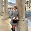 Chic Women's Checkered Blouse Jacket with Shawl Collar