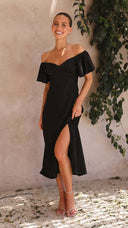 Chic Off-Shoulder Maxi Dress with Ruffle Accents
