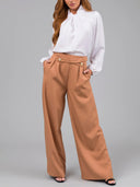 Stylish Bow Collar Blouse with Wide Leg Pants