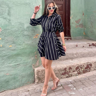 Chic Women's Asymmetrical Stripe Shirt Dress