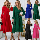 Chic Women's Wrap Dress with Pleats and Waist Belt