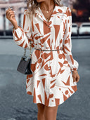 Graphic Print Women's Shirt Dress with Tie Belt
