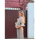 Checkered Women's Blouse with Ruffle Accents & Button Closure