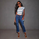 Trendy Women's Frayed Hem Bootcut Jeans