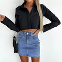 Chic Women's Denim Mini Skirt with Side Pockets