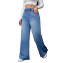 High-Waisted Wide Leg Jeans with Drawstring