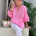 Balloon Sleeve Women's Blouse with Button Detail