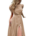Chic High Neck Women's Shirt Dress with Side Slit