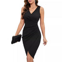 V-Neck Wrap Dress with Gathered Accents for Women