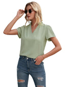 Women's V-Neck Blouse in Flowing Fabric