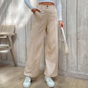 Flared Chino Pants with Decorative Buttons for Women