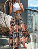 Women's Ethno Pattern Macro Skirt with Elastic Waist