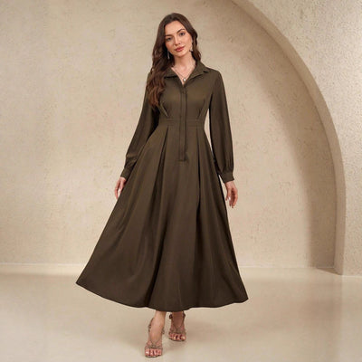 Chic Women's Shirt Dress with Flowing Skirt and Handy Pockets