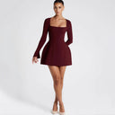 Chic Mini Dress with Square Neckline and Long Sleeves