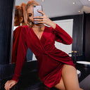 Chic Long Sleeve Wrap Dress with Deep V-Neck