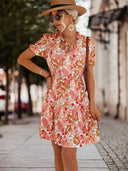 Floral Print Women's Blouse Dress with Elastic Waist