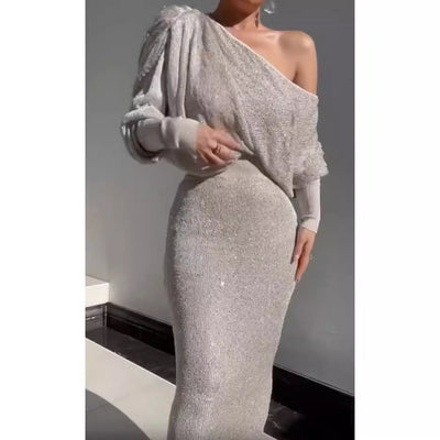 Women's Asymmetrical Glitter Evening Dress