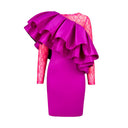 Asymmetrical Ruffle Dress with Lace Detail