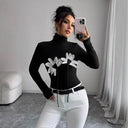 Floral High Collar Long Sleeve Bodysuit for Women